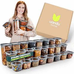 uandu Vorratsdosen mit Deckel Luftdicht - 24er Vorratsbehälter Set | Aufbewahrungsbox Küche Aufbewahrung & Organisation | BPA Frei | Küchen Organizer | Vorratsdosen für alle trockenen Lebensmittel 24 Mix-grau