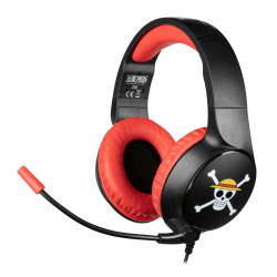 Konix One Piece Kabelgebundenes Gaming-Headset für PC, PS4, PS5, Switch, Xbox One und Series X|S - Mikrofon - Kabel 1,5 m - 3,5 mm Klinkenstecker - Motiv Luffy One Piece Schwarz und Rot