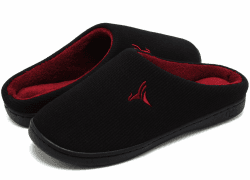 VIFUUR Damen Herren Hausschuhe Memory Foam Pantoffeln Wolle-Like Plüsch Futter Hohe Dichte Warme Indoor Outdoor Anti-Rutsch-Gummisohle Slip On Schuhe 44/45 EU Schwarz Rot