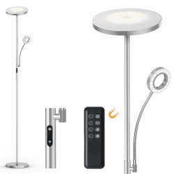 Modlicht 35W Stehlampe LED Dimmbar Silber, 4200LM Deckenfluter LED mit Leselampe, 3000-6000K LED Stehlampe Wohnzimmer mit Fernbedienung & Touch-Steuerung, Stehlampe Leselampe für Schlafzimmer Büro 35w Deckenfluter mit Leselampe Silber