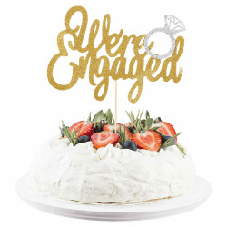Tyqour 1 Stück Just Engaged Cake Topper We're Engaged Tortendeko Glitzer Verlobung Kuchendekoration Hochzeit Kuchen Deko Party Wedding Kuchen Dekorationen Zubehör Gold Kuchendekorationen