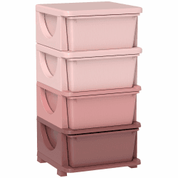 HOMCOM Schubladenschrank für Kinder mit Stauraum Aufbewahrungsboxen Spielzeug-Organizer Spielzeugkiste vier Ebene für Kinderzimmer 3-6 Jahre Kindermöbel Rosa 37 x 37 x 76 cm