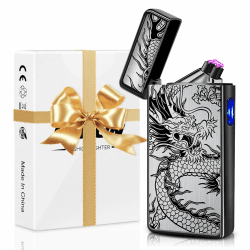 LcFun Feuerzeug Elektrisch Lichtbogen Feuerzeug USB Aufladbar Elektrisches Plasma Feuerzeug Sturmfeuerzeug Elektro Winddicht Arc Lighter Wiederaufladbar für Kerzen Küche Geschenk (Schwarzer Drache)