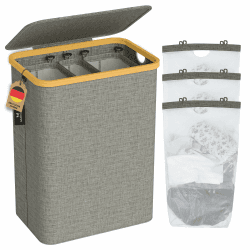 AdelDream 160L Wäschekorb mit Deckel 3 Fächer Wäschekorb Wäschesack schmal Wäschesortierer Wäschebox Wäschetonne Wäschesammler mit Deckel Wäschetruhe Wäschekörbe laundry baskets 160L Grau Dunkelgrau 160L