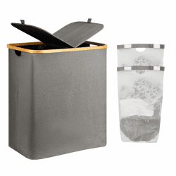 AdelDream 140L Wäschekorb mit Deckel 2 Fächer Wäschekorb Beige Wäschesack schmal - Wäschesortierer Wäschebox Wäschetonne Wäschesammler mit Deckel Wäschetruhe Wäschekörbe laundry baskets grau Dunkelgrau 140L