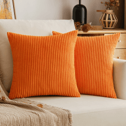 EMEMA Kissenbezug Herbst Kordsamt Zierkissenbezug Dekokissen Sofakissen 40x40 cm Kord Kissenhülle Dekorative Weiche Zierkissenbezüge Kissen für Sofa Sessel Zuhause Schlafzimmer Orange 40 x 40 cm, 2 Stück Orange