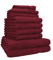 Betz 10-TLG. Handtuch-Set Premium 100% Baumwolle 2 Duschtücher 4 Handtücher 2 Gästetücher 2 Waschhandschuhe Farbe dunkelrot 10 Tlg. Set Dunkelrot