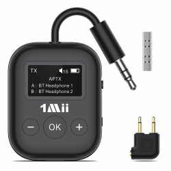 Airplane Bluetooth 5.3 Transmitter for All Headphones - Bluetooth Adapter for TV - Dual Connection - aptX Low Latency - Flying Travel, Long Flight Essentials - Wireless Audio Aux for MP3, (Black)