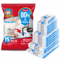 BoxLegend Vakuumbeutel 15 Stück Aufbewahrungsbeutel Reise DickereVakuum Kleiderbeutel 1XXL+2XL+5L+5M+2S Wiederverwendbar für Kleidung Bettdecken Bettwäsche Kissen Wolldecken Vorhänge 15 Stück (1XXL,2XL,5L,5M,2S)
