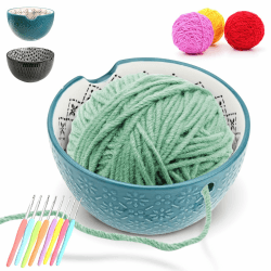 RANJIMA Wollschale, 15,5cm Garnschale für Keramik Handgefertigte Geschenk für Frauen Strickzubehör für Kreative Projekte mit Gebohrte Löcher für Stricken Häkeln Zubehör DIY Handwerk Blau