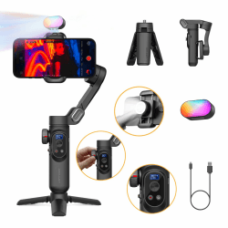 AOCHUAN 3-Achsen-Gimbal, Gimbal-Stabilisator für Smartphone mit magnetischem RGB-Fülllicht für iPhone/Android iPhone Gimbal mit verbesserter Gesichtsverfolgung, Vlog-Aufnahme – Smart X Pro Kit Smart X Pro Kit Schwarz