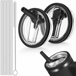 2 Stück Deckel für Stanley Cup 40oz,Auslaufsicherer Ersatzdeckel für Stanley Cup mit 4 Trinkhalmen and 1 Strohhalm Bürste,Ersatzdeckel für Stanley Cup Zubehör,Ersatzdeckel für 40oz Becher Schwarzer
