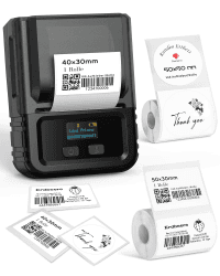 Phomemo M120 Etikettendrucker mit 3 Rollen Etikettenpapier, Bluetooth Thermo Beschriftungsgerät,Tragbare Monochrom Etikettiergerät für kleine Unternehmen, Heimetiketten, for iOS & Android 3 Set(4030 5030 5050) Schwarz