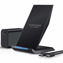 Fast Wireless Charger, NANAMI Qi kabelloses Ladegerät (mit USB C ladegerät 20W PD Adapter) für Apple iPhone 16 15 14 13 12 Pro Max Xr Xs, 10W Induktive Ladestation für Samsung Galaxy S24 S23 S22 S21 Mit Adapter Schwarz