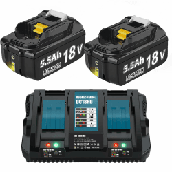 18V 5,5Ah/5500mAh 2X Ersatzakku für Makita + Dual Port 6A Ladegerät für DC18RD Kompatibel für BL1860 BL1860B BL1850B BL1850 BL1840B BL1830B with LED Werkzeugakku 5.5Ah+DC18RD 2