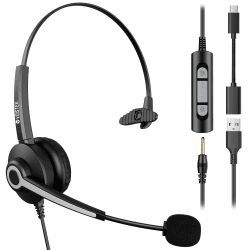 Voistek USB Headset mit Mikrofon für PC/Laptop, 3,5 mm/USB/USB-C, Kabelgebundenes Headset mit Lautstärkeregler für Büro und Callcenter 681FUSB