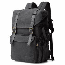 bagsmart Fotorucksack DSLR Kamerarucksack Canvas Diebstahlsicher Wasserabweisend mit Regenschutz für 15 Zoll Laptop, Spiegelreflexkamera, Objektive, Zubehör, Stativ (schwarz)