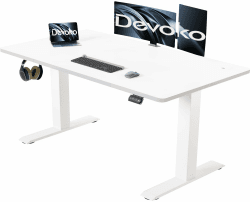 Devoko Höhenverstellbarer Schreibtisch 120 x 60 cm mit Kabelwanne, Elektrisch Höhenverstellbarer Stabiler Stehpult, Computertisch 2-Funktions-Memory, Ergonomischer Steh-Sitz Tisch (Weiß) 120 x 60 cm Weiß