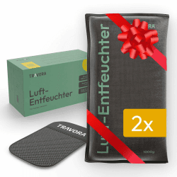 TRAVORA Luftentfeuchter Kissen 2x 1 kg mit Anti-Rutsch Pad - Entfeuchter - wiederverwendbar - Auto Innenraum - extra groß, Schwarz 2er Set