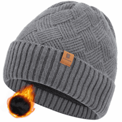 BARFULKER Winter Beanie Mütze Herren Damen Warm Gefüttert Wintermützen Dehnbare Strickmütze Laufmützen Weiche Wollmütze Unisex Einheitsgröße Grau