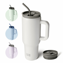 bottlebottle BOTTLE BOTTLE 40oz(1.1L) Kaffeebecher Edelstahl mit Griff und Strohhalm für Reise Geschenke Party Büro Uni Sport, Thermosflasche BPA Frei auslaufsicher (Grau)