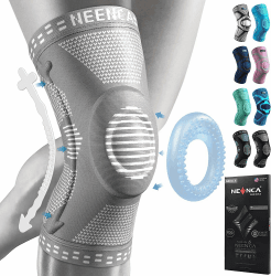 NEENCA Kniestütze, Komprimierte Kniebandage mit Patella Gel Pads & Feder Seitenstabilisatoren, Medizinischer Knieschützer für Laufen, Meniskusriss, Arthritis, Gelenkschmerzlinderung, ACL, Erholung Grey L