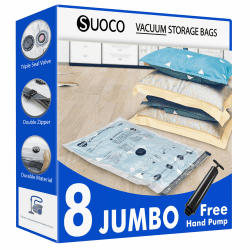 Vakuumbeutel für Kleidung 8 Jumbo（100×70 cm） Vakuumierbeutel Aufbewahrungsbeutel mit Luftdichtem Ventil und Handpumpe Kompressionsbeutel für Kleidung,Bettdecken,Bettwäsche,Kissen