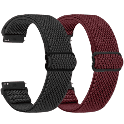 SHIJZWD Elastische Uhrenarmbänder 16mm 18mm 20mm 22mm Armband mit Schnellverschluss, Verstellbares Dehnbares Nylon Loop Sport Atmungsaktive Ersatzarmband für Herren Damen Schwarz+Weinrot 22mm