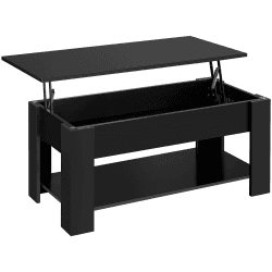 Yaheetech Couchtisch mit höhenverstellbarer Platte Holz Kaffeetisch Ausziehbarer Wohnzimmertisch Sofatisch für Wohnzimmer/Büro, 98 x 50 x (42-55,5) cm Schwarz 50D x 98W x 42H cm Schwarz