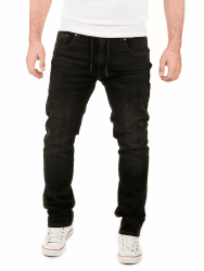 WOTEGA Noah - Herren Jeans - Sweathose in Jeansoptik - Männer Jogging Jeans Slim 34W / 32L Schwarz (Phantom Black 3r4205)