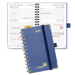 POPRUN Taschenkalender 2025 Klein Ringbuch mit Hardcover, ca. A6 (16 x 10,5 cm) - Kalender 2025 Klein (Jan.2025-Dez.2025) - Wochenplaner mit Vergoldete Schutzecken - Marineblau 16 x 10,5 cm Marineblau