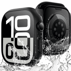 TAURI 2er-Pack wasserdichte Hülle für Apple Watch 10 46mm, [IP67 wasserdicht Zertifiziert] mit 9H-Displayschutz aus gehärtetem Glas – Schwarz Serie 10-46mm Wasserdicht Schwarz