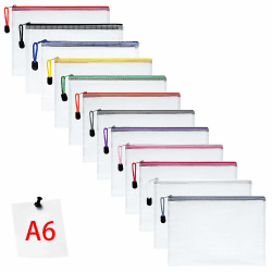 Vicloon Dokumententasche mit Reißverschluss A6, 12 pcs Mesh Plastic Zip Bag, Wasserdichte Document Case, Reißverschlusstasche Zip Beutel Tasche Wallet Taschen Kunststoff Mesh Dokumentenmappen A6-12 Stück