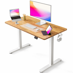FEZIBO Schreibtisch Höhenverstellbar Elektrisch, 100 x 60 cm Computer Stehschreibtisch mit Memory-Steuerung und Anti-Kollisions Technologie, Hellbraune Tischplatte 100 × 60 cm Hellbraun