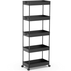 SPACEKEEPER Küchenwagen mit 5 Ebenen, Rollwagen Nischenregal auf Rollen, platzsparendes Badregal und Küchenregal für Küche Büro Bad, 113 x 40 x 22cm, Schwarz