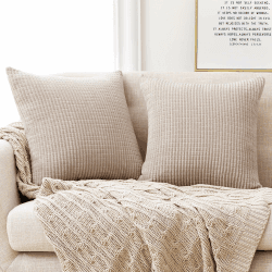 Deconovo Kissenbezug Kordsamt Dekokissen Kissenbezüge Wohnzimmer Kissenhülle mit Verstecktem Reißverschluss Super Weich Sofakissen Kissenhüllen für Sofa Couch Schlafzimmer, 60x60 cm, Creme, 2er Set 60 x 60 cm, 2 Stück Creme