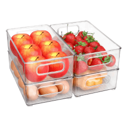 Diwoker Kühlschrank Organizer Stapelbar, Aufbewahrungsbox Küche Organizer, Speisekammer Vorratsbehälter Durchsichtig Behälter für Kühlschrank, Küchen, Schränke (4 Stück)