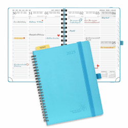 POPRUN Kalender 2025 Wochenplaner Ringbuch mit Softcover, ca. A5 (22 x 16,5 cm), 12-Monate-Terminplaner (Jan.2025-Dez.2025) 1 Woche 2 Seite mit 100 GSM FSC®-Zertifiziertem Papier - Blaugrün Blaugrün 22 x 16,5 cm