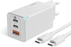 Baseus USB-Ladegerät, 65 W, mehrfach, mit 100-W-Schnellladekabel, Schnellladegerät USB C mit GaN, PPS-Adapter für Mac, iPhone, Galaxy (weiß), Medium