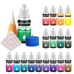 Kerzenfarbe – 18 Farben Kerzenwachs Farbstoff für Kerzenherstellung, hochkonzentriert, flüssig, Kerzenfarbe für Sojawachs, Bienenwachs, Palmenwachs, Gelwachs – je 10 ml