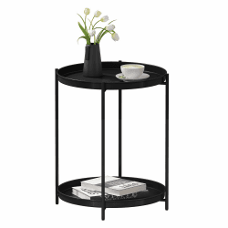 WOLTU Beistelltisch rund, Couchtisch mit Stauraum, 2 abnehmbare Tabletts, Wohnzimmertisch Nachttisch Sofatisch, Kleiner Tisch für Wohnzimmer Schlafzimmer, aus Metall, Schwarz, BTS17sz