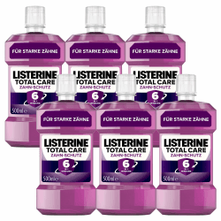 LISTERINE Total Care Zahn-Schutz (6 x 500 ml), Zahnpflege Mundwasser stärkt die Zähne durch Fluorid, antibakterielle Mundspülung gegen Karies mit 6 in 1 Wirkung, bis zu 24h frischer Atem 500 ml (6er Pack) Total Care Zahnschutz
