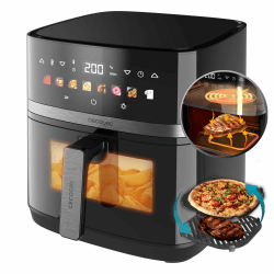 Cecotec Heißluftfritteuse ohne Öl 8L Grillplatte - Grill - Doppelte Heizelemente - Air Fryer Cecofry&Grill Duoheat 8000. 2200W, Diätetisch und Digital, Fenster, Temperaturregelung 80-200°C, 8 Menüs