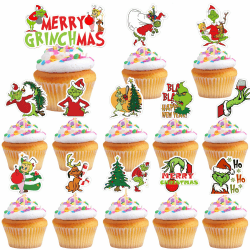 VARACL 25 Stück Cupcake-Topper, Grich-Kuchenaufsätze, Obstspieße für grüne Monster-Party-Dekoration, Weihnachts-Cupcake-Topper, Grich-Geburtstagsparty-Dekorationen, Grich Weihnachtsfeierzubehör