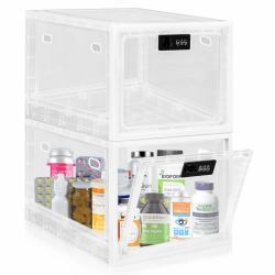 Gemaxvoled Abschließbare Box, durchsichtige Box für Medikamente, Premium-Material abschließbare Lagerung Bin Organizer Box für Kühlschrank Lebensmittel/SnacksJail Transparent 2 Pack(11.4"L x 9"W x 7.5"H)