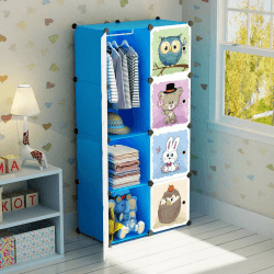 BRIAN & DANY Erweiterbares Kinderregal Kinder Kleiderschrank Stufenregal Bücherregal mit Türen, tiefere Fächer als normal (45 cm vs. 35 cm) für mehr Platz, 75 x 47 x 147 cm Blau Blau, 8 Cube