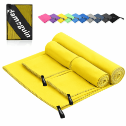 damoguin 3er-Set Mikrofaser Handtuch, Groß (180 * 80cm) & 2 Stück Klein (80 * 40cm) Schnelltrocknende Microfaser Fitness Handtücher, als Sporthandtuch, Strandtuch, Badetuch und Reisehandtuch (Gelb)