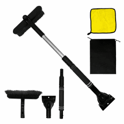 3-in-1 Eiskratzer Auto mit Besen Scheibenkratzer Schneebesen Auto Autokratzer Drehbarer Ausziehbar Ice Scraper mit 360° Schwenkbarem Bürstenkopf und Schaumstoffgriff für Auto LKW SUV (Schwarz)