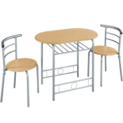 Yaheetech Essgruppe Tischgruppe für 2 Personen mit 1 Esstisch & 2 Stühle Küchentisch mit Ablagefach Esszimmertisch Armlehnstuhl Esstisch-Set Holzfarbe 90 x 53 x 75,5 cm Holzfarbe