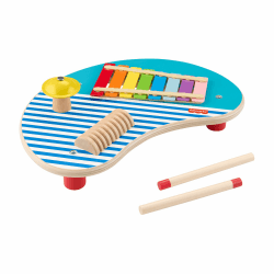 Fisher-Price Kleinkinderspielzeug Holz-Musiktisch mit Percussion-Instrumenten, 3 Holzteile für Kinder ab 2 Jahren, HXT91
